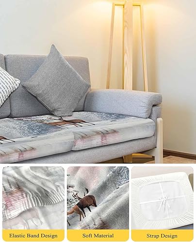 Miniatura 4 de Fundas de cojín para sofá con alce navideño, funda elástica para sofá con parte inferior elástica, diseño de copos de nieve, árbol de Navidad,