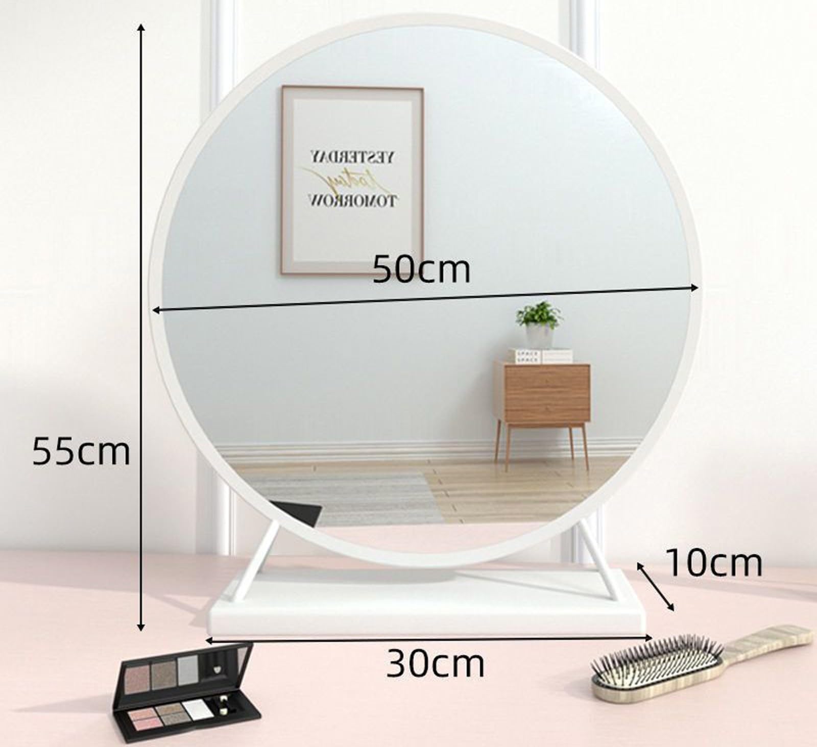 Okrągłe lustro toaletowe, metalowa rama, do sypialni lub łazienki (L/50 cm)