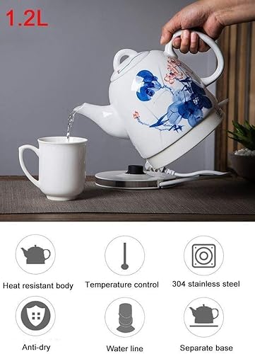 Miniatura 2 de BybAgs Hervidores, tetera eléctrica de cerámica inalámbrica, jarra retro de 1.2 L, 1350 W de agua rápida para té, café rápidoB