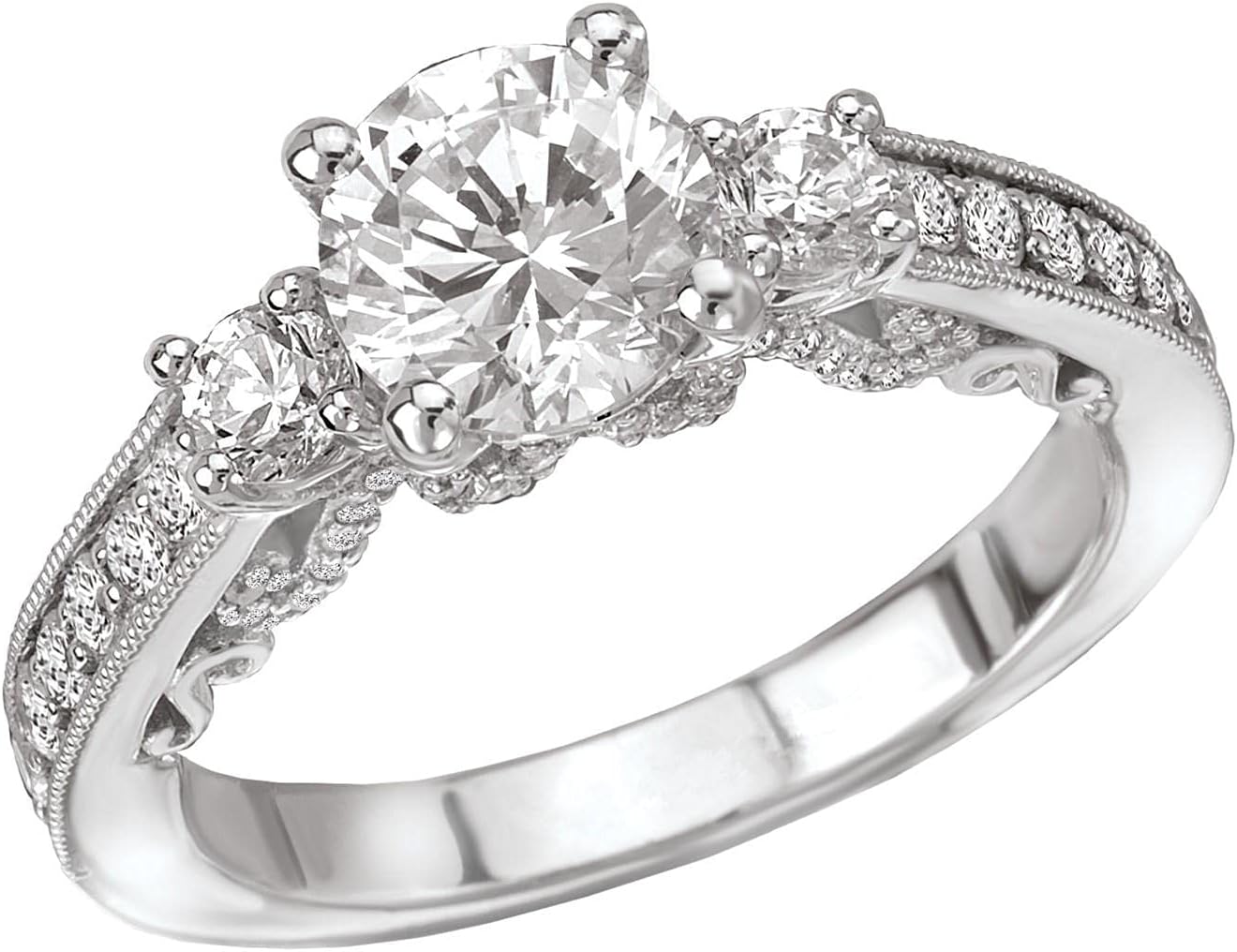 Aihpos Vintage Engagement Rings for Women White Gold with 1 Carat Center Moissanite, 3 Stone Engagement Rings Platinum Plated Silver 10K 14K 18K Gold with Text Engraving