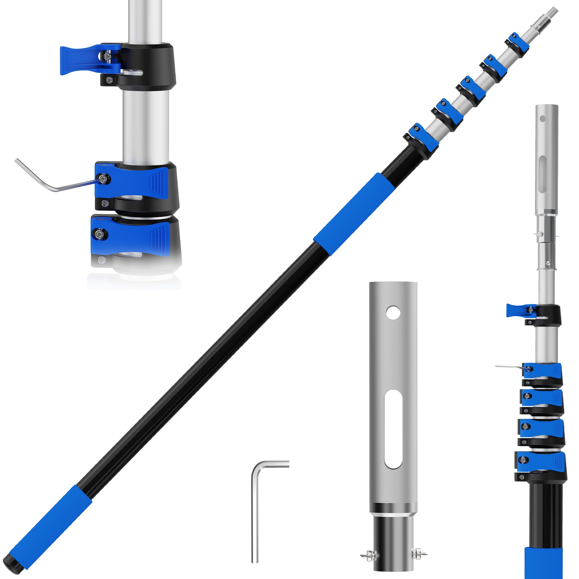 Photo 1 of TONYINGO 5-20 FT Telescopic Pool Pole, Aluminum Alloy Extension Pole with Flip-Lock & Screw Lock, Adjustable Pool Pole for Skimmer Nets, Brushes & Vacuum Heads