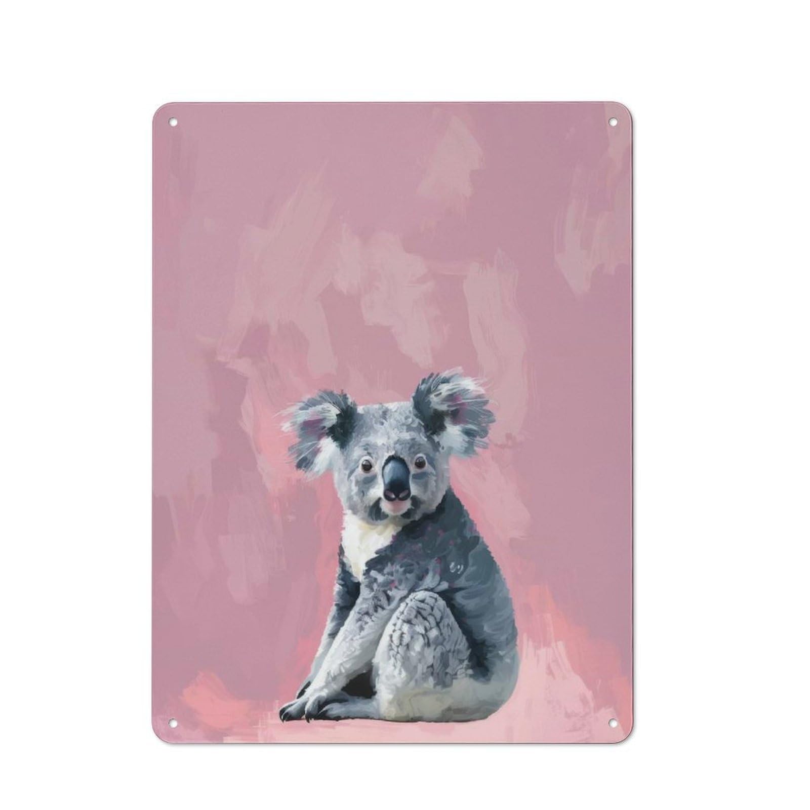 Junmoney Koala On Pink Background For Café Or Restaurant, Vintage Metal Sign 40X30cm, For Vintage Wall Decor Fans, For Cafés, Pubs And Restaurants