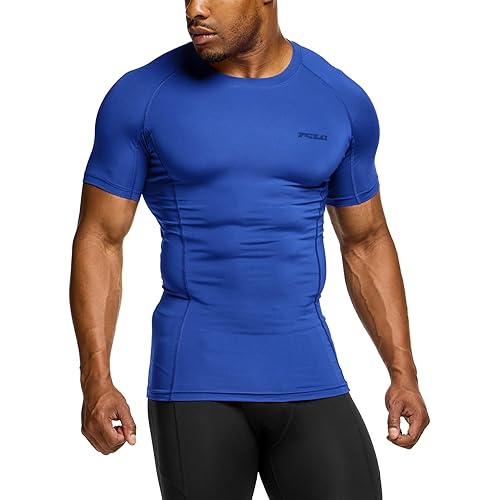 TSLA 1 or 3 Pack Men's UPF 50+ Quick Dry Short Sleeve Compression Shirts, Athletic Workout Shirt, Water Sports Rash Guard