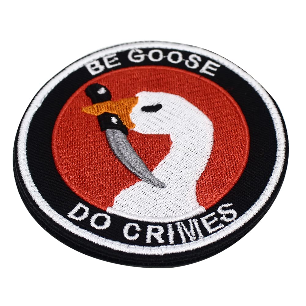 3.15 inch Be Goose Do Crimes Embroidered Hook Loop Patch Game Round Biker Patch Funny Gift Applique Emblem for Backpacks Caps Hats Jackets