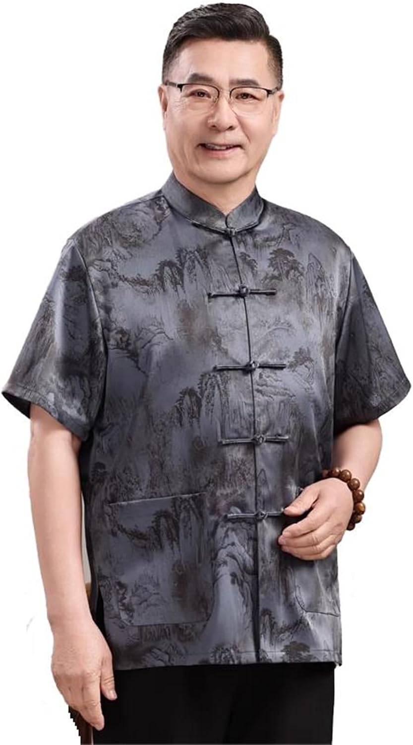 Men's Chinese Style Short Sleeve Shirt Summer Casual Tang Suit Kung Fu T-Shirt Top
