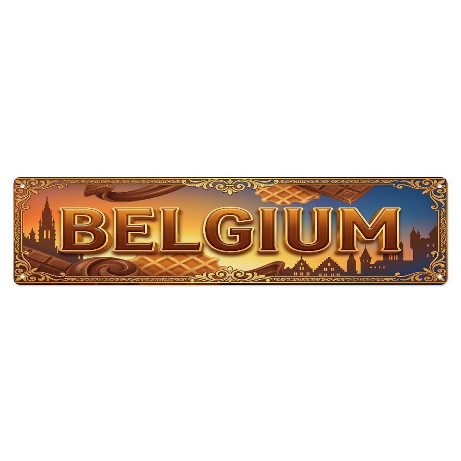Xanthor Style Metal Tin Sign Vintage Belgium Travel Flag Pattern