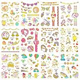 【Tatuajes de purpurina de unicornio para niñas】12 hojas de pegatinas de tatuajes de unicornio arcoíris para niños, que incluyen diferentes patrones, incluidos unicornio, globo, dulces, mariposa, arcoíris, etc. Cada hoja de tatuaje mide aproximadamente 4,7x6,2 pulgadas/ 12x16 cm. Los lindos tatuajes para niños son impermeables y seguros. Adecuado para bolsas de regalo de fiesta de cumpleaños para niñas.