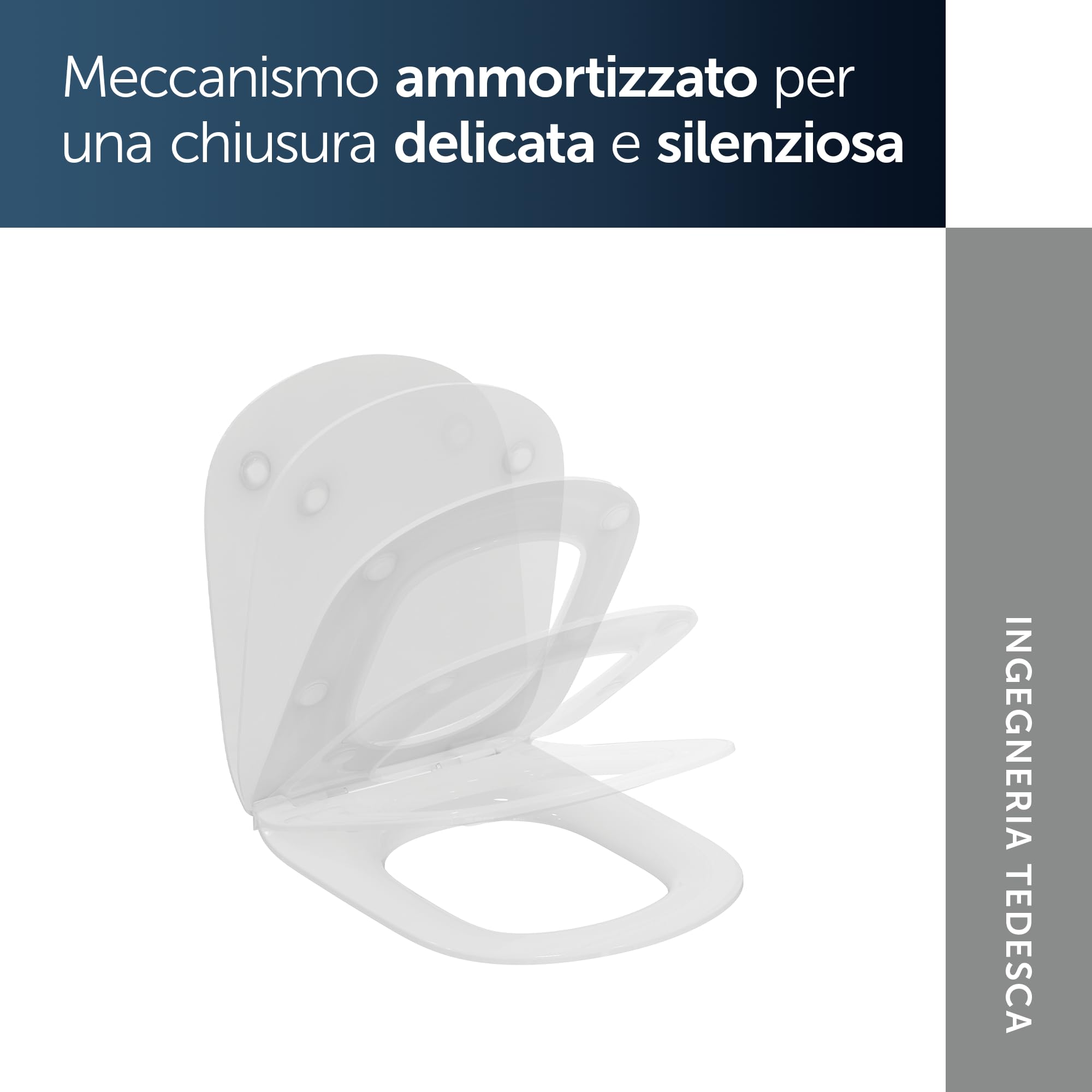 Ideal Standard Tesi Sedile WC, forma arrotondata, Sedile a chiusura rallentata e Opzione di sgancio rapido, in robusto duroplast – Bianco (370x450x45 mm)