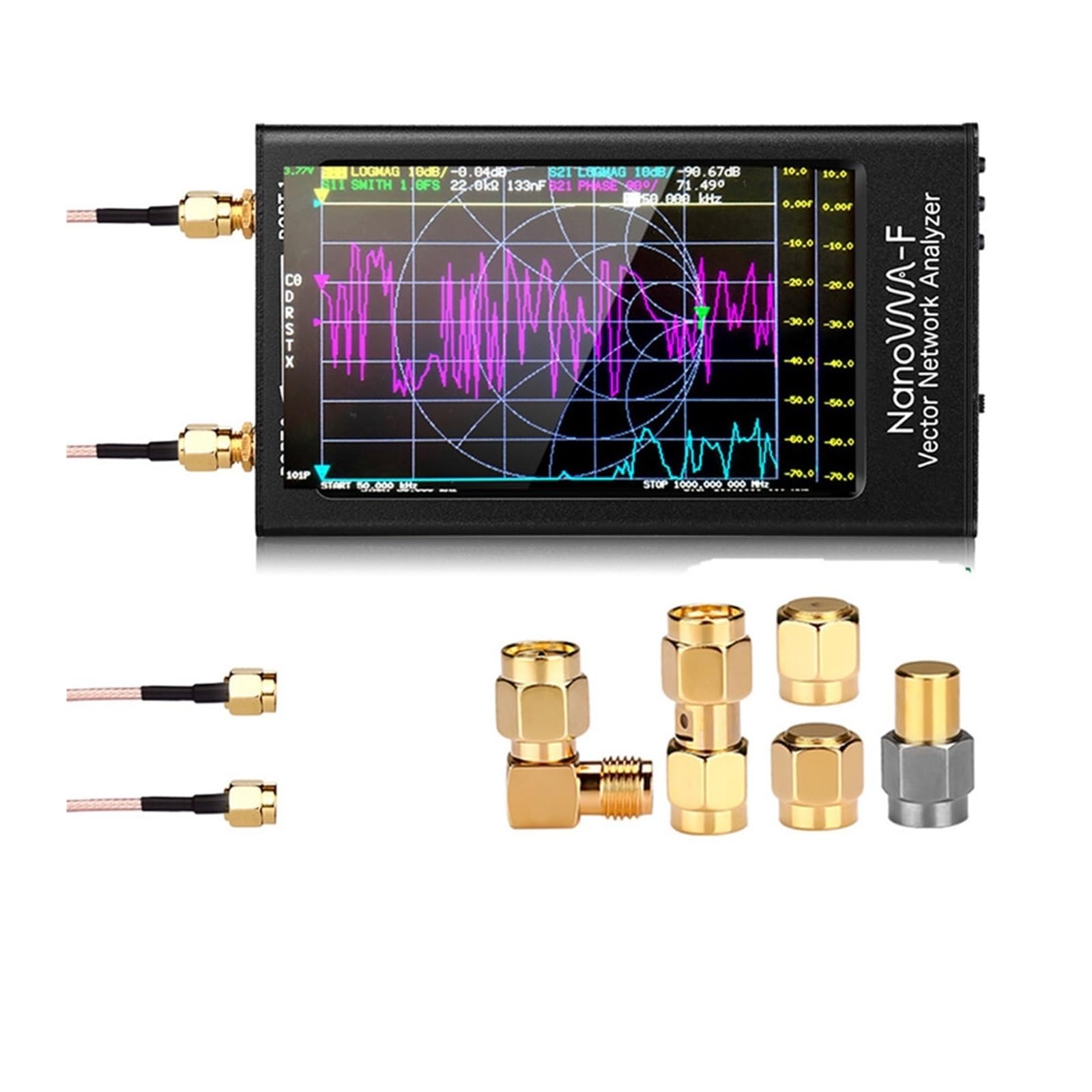 Analizador Vectorial de Redes, Analizador de red vectorial V2 Pantalla LCD IPS de 4,3 pulgadas Analizador de antena de 50 KHz-3 GHz Onda corta HF VHF UHF Medición de Parámetros S, ROE(NanoVNA-F)