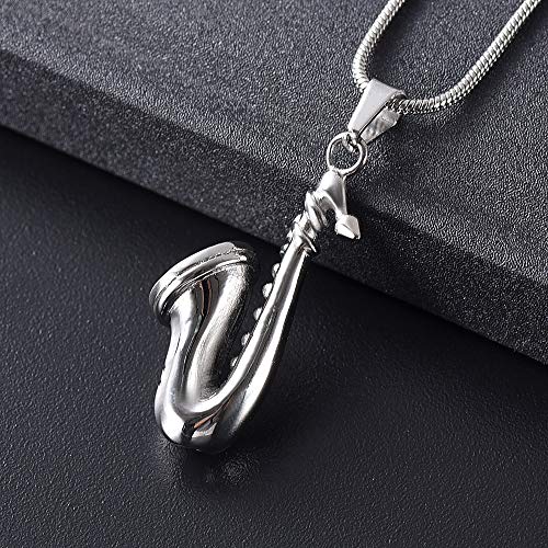 Stainless Steel Musical Instruments Cremation Jewelry for Ashes Pendant - Saxophone Keepsake Memorial Urn Necklace for Human/Pets (Silver)4