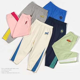 Toddler Boys 2-Pack Cotton Jogger Pants | 100% cotton, for Kids 3T-8Y, elastic waistband, breathable skin friendly, grey/navy blue, loose fit, school & play