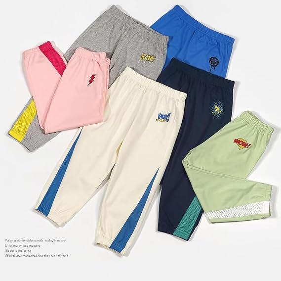 Toddler Boys 2-Pack Cotton Jogger Pants | 100% cotton, for Kids 3T-8Y, elastic waistband, breathable skin friendly, grey/navy blue, loose fit, school & play