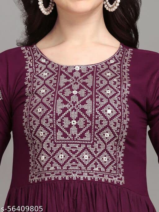 Image of Shreeji Garment Anarkali Kurti for Stylish Women /Designer Rayon Embroidered Women Kurta