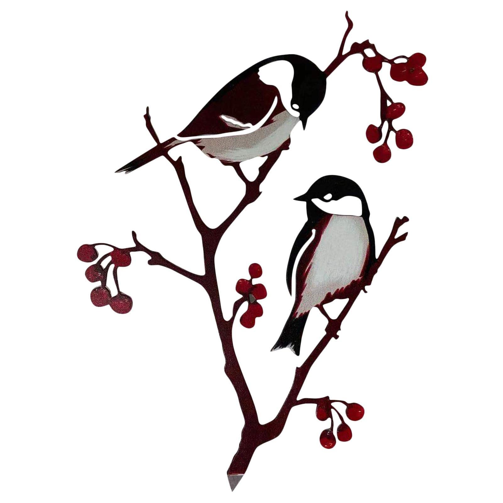 Metalowa Dekoracja Sikory Na Zewn?trz - Sikorki i jagody do dekoracji doniczek,Metal Bird Stake Tree Backyard Bird Tree Branch for Home Garden Yard Patio Outdoor Decoration!