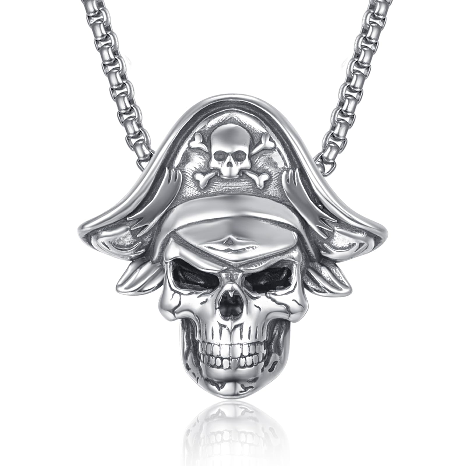 QCFL Skull Necklaces for Men, 925 Sterling Silver Mens Pendant Necklace, Cool Gothic Skull Jewelry Halloween Jewelry Gifts for Men Husband Him Father Son