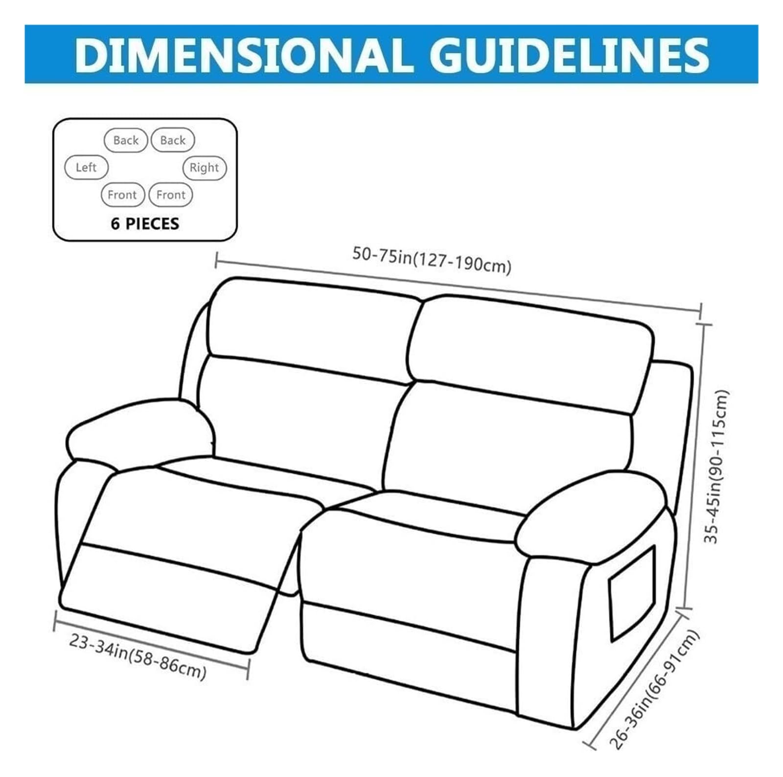Funda De Sofá Relajante Reclinable Elástica De 2 Plazas, Funda De Sofá Relajante Reclinable Universal con Bolsillos, Funda De Silla Lavable De 6 Piezas, Fundas De Sofá De Masaje Eléctrico(V)
