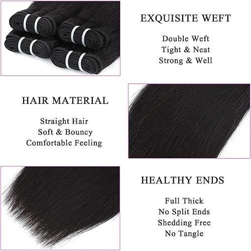 Miniatura 3 de Paquetes de cabello corto de 10 pulgadas y 12 pulgadas, cabello virgen brasileño lacio 9A, 4 manojos de cabello lacio 100% sin procesar, 1.76