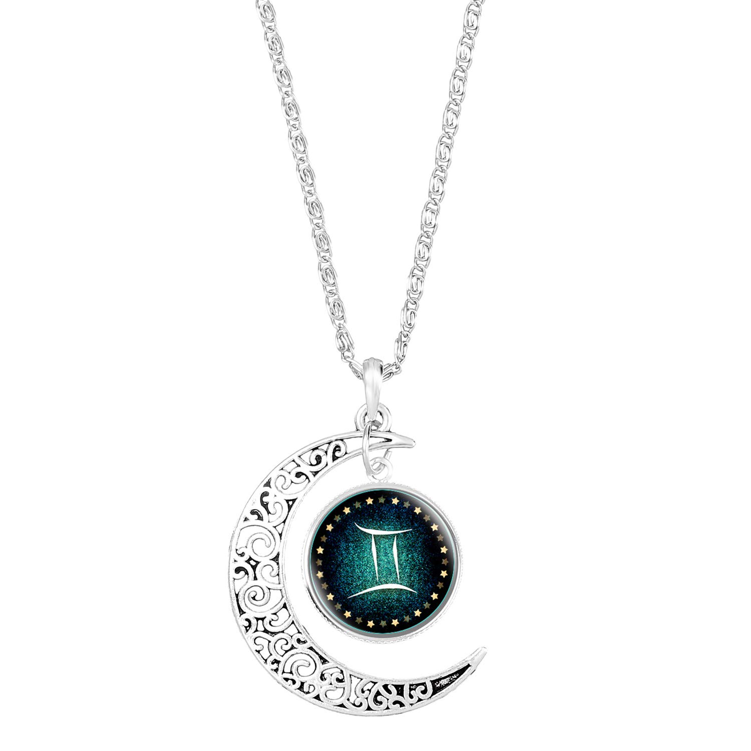 Young & ForeverGift Zodiac Sign Constellation Pendant for Women Western Silver Moon Necklace for Girls Fashion Jewelry