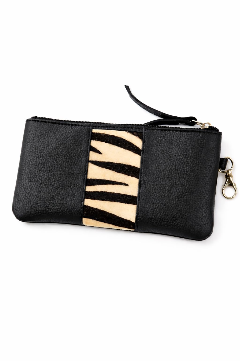 Genuine Leather Multipurpose Pouch with Zebra Print Accent, Black, Handheld Wallet Organizer for Phone, Cards, Cash, Coins (Black Zebra)-image-8