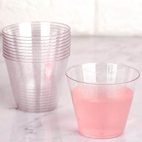 Efavormart - Paquete de 60 vasos de plástico desechables con purpurina de 9 onzas color rosa y dorado