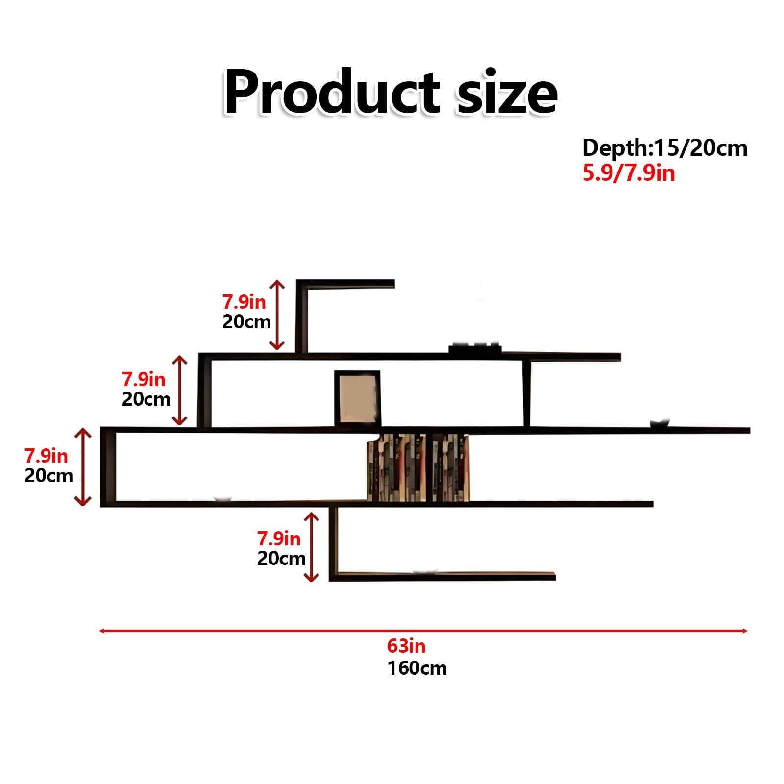 Mensola sospesa in legno, da parete, decorativa, per soggiorno, camera da letto e altro ancora, elegante mensola da parete in legno (160 cm x 20 cm x 80 cm)