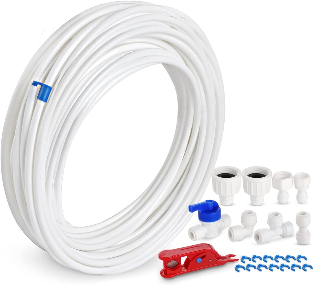ilauke 15M Water Supply Pipe Tube and Fridge Connectors Kit, Refrigerator Water Hose Connection Kit, Refrigerator Hoses, for European Style Double Fridge Refrigerator(1/4" Pipe)