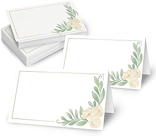 Rileys & Co 50 Pack Blank Placecards, White and Gold Foil Wedding Place Cards for Table Setting at Dinner Parties, Receptions, and Events, Double Sided for Guest Names, 2x3.5 Inches Folded
