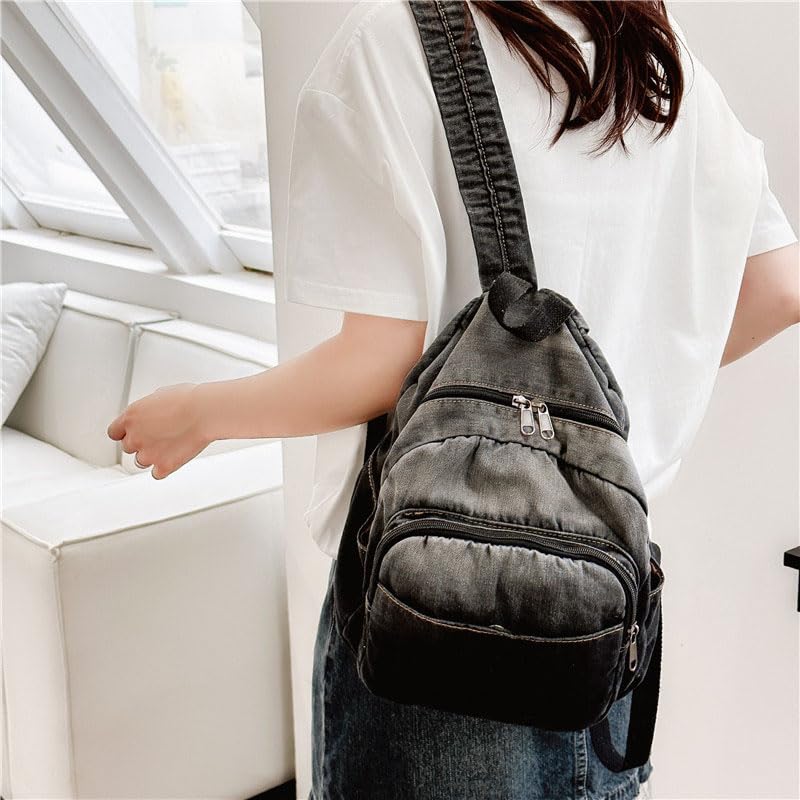Image of MaxxCloud Vintage Denim Laptop Backpack Casual Canvas Daypack Handbag Purse Lightweight Rucksack Shoulder Bag