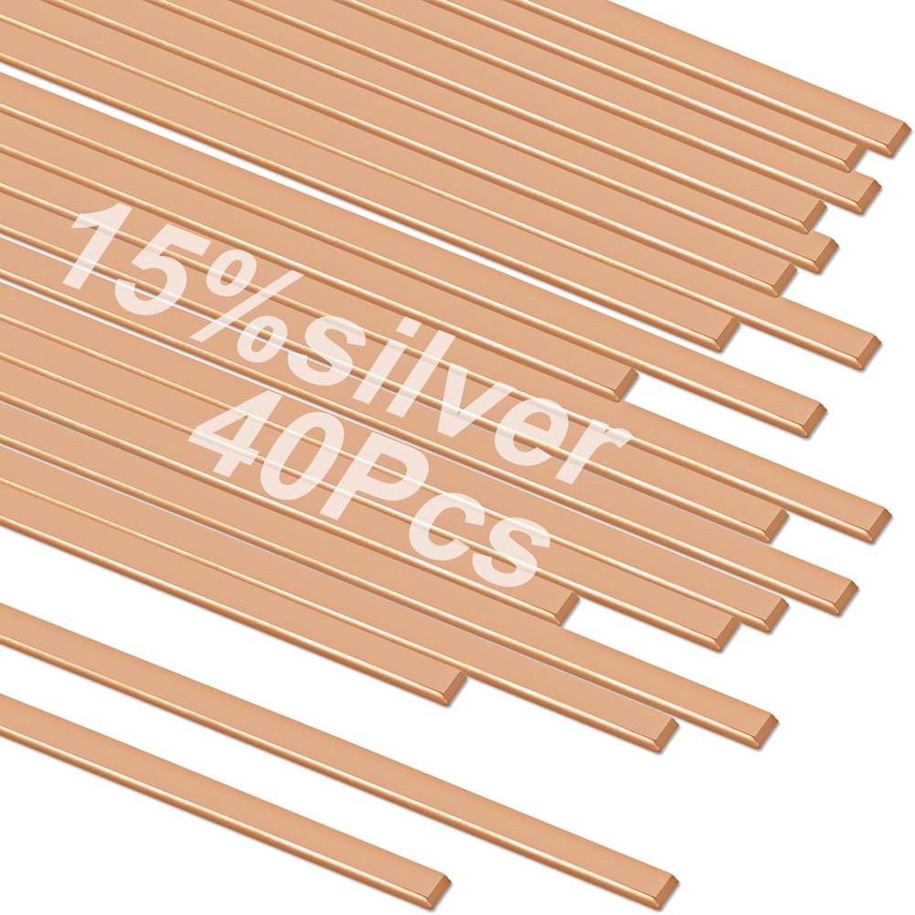 40 Piezas Varillas para Soldadura Fuerte Varillas para Soldar, Soldadura Plata Al 15% Bcup-5, Varillas para Soldar, Varilla de Soldadura de Fósforo de Aleación 25,4 X 1,2 X 0,3 Cm