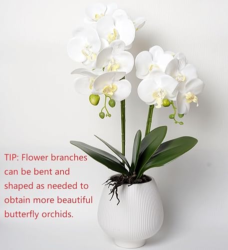 Miniatura 6 de Orquídeas artificiales con florero, plantas de Phalaenopsis blanca, arreglos de flores artificiales de seda, arreglos florales falsos para