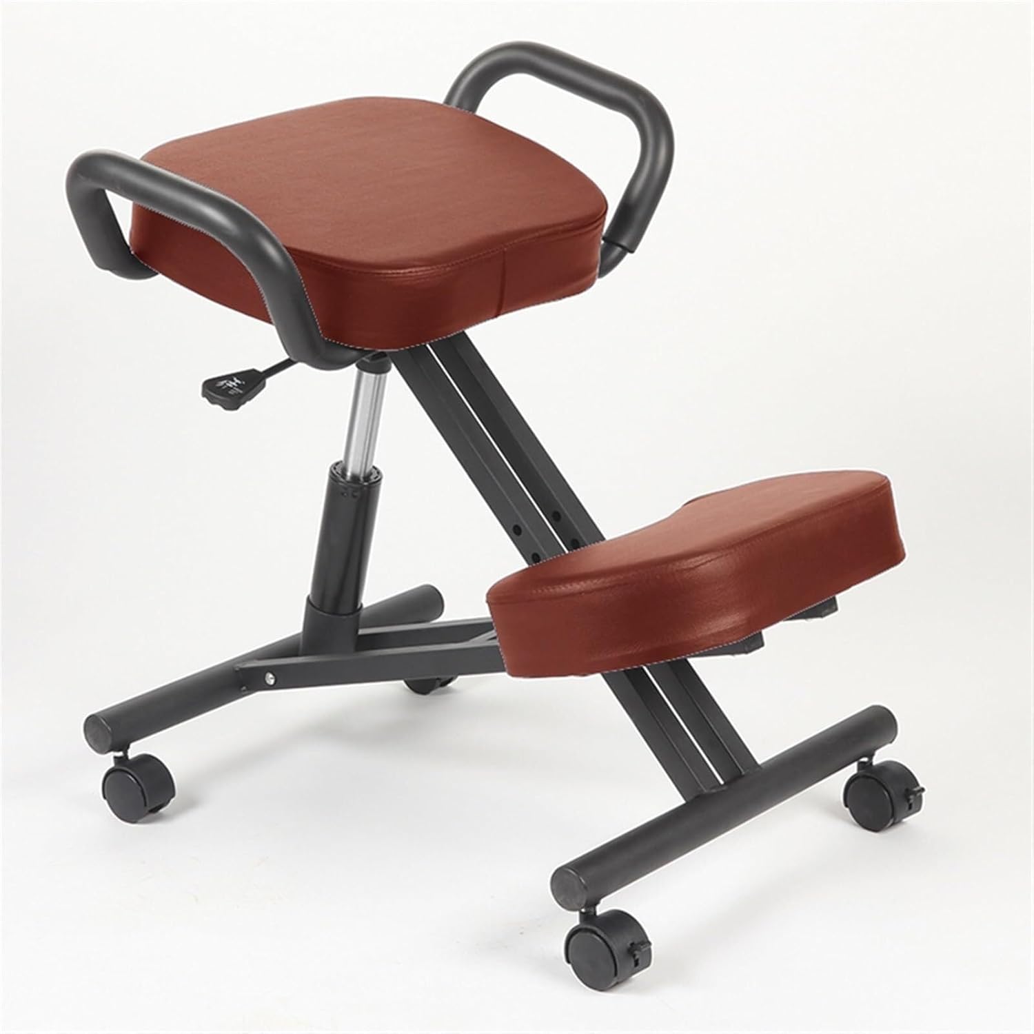 Ergonomic Adjustable Kneeling Chair with Armrest, Thick Cushions & Braked Casters, Cross Legged Posture Stool for Office