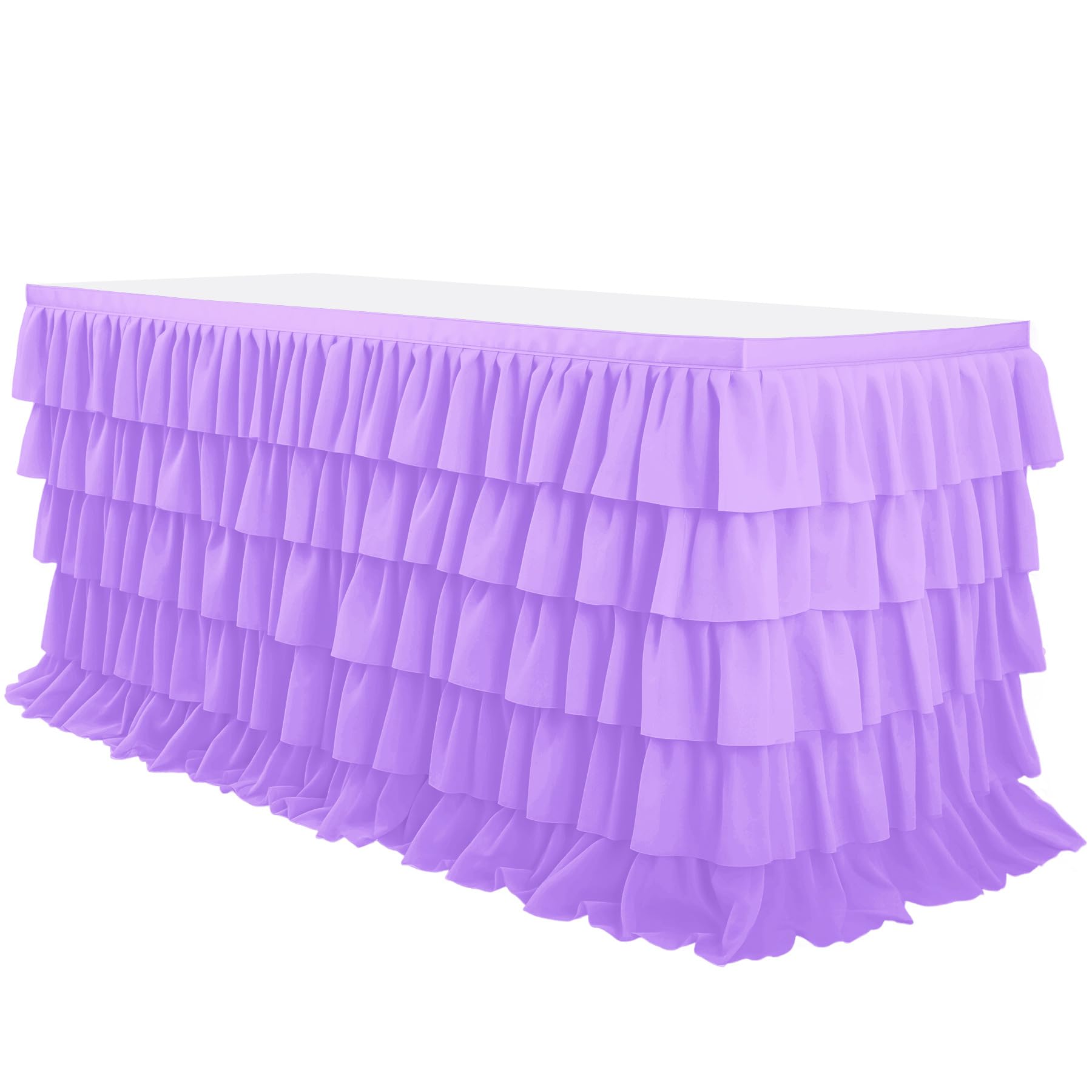 Tiul obrus na stół, 5 warstw, romantyczny tiul, spódnica, tutu, obrus z falbankami, na imprezę, na bankiet, urodziny, dekoracja jasnofioletowa (275 cm x 77 cm)