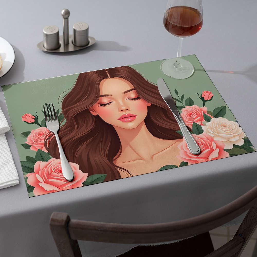 Lot de 6 sets de table rustiques roses roses avec de longs cheveux bruns tapis de table lavables