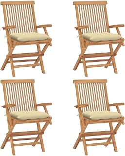 vidaXL 4X Madera de Teca Sillas de Jardín con Cojines Sillón Exterior Balcón Terraza Patio Asiento Butaca Muebles Mobiliario Blanco Crema