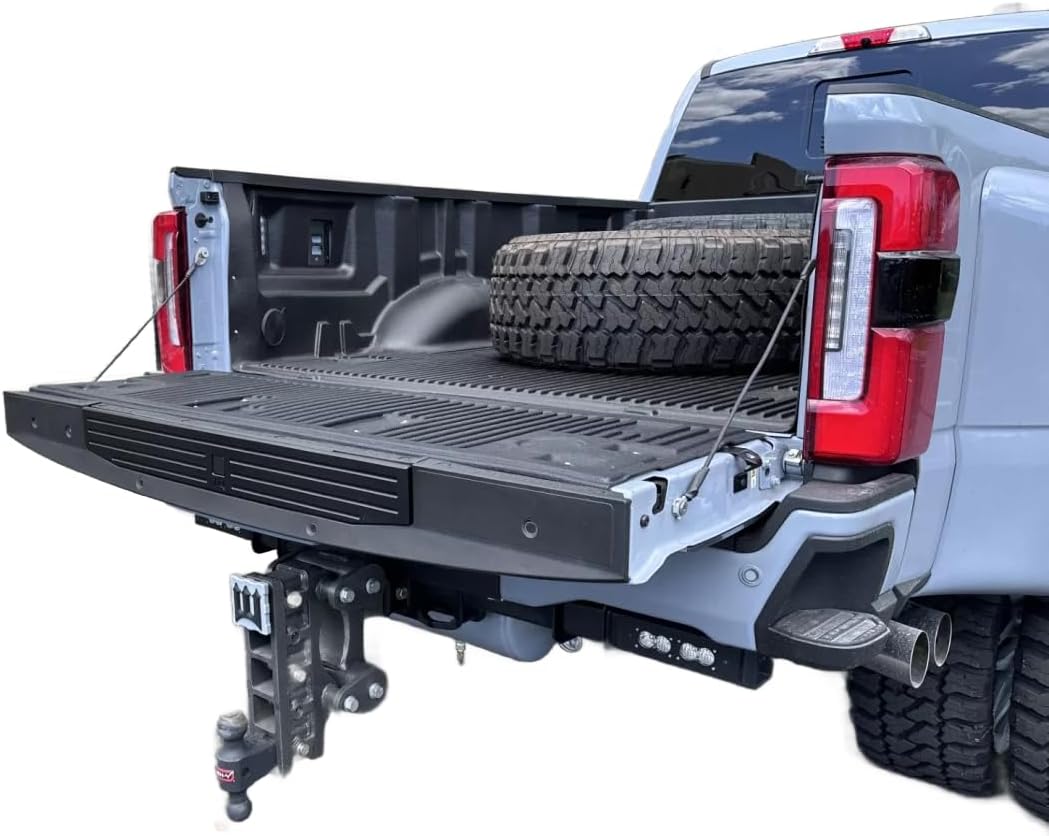 Rear Tailgate Molding Top Trim Compatible with Ford F250 F350 Super Duty 2017-2022 Flexible Flex Step Center Cap Protector Cover w/Release Button Replaces FO1904134 HC3Z-9940602-A HC3Z-1540602-AA
