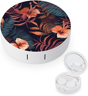 Tropical Flower Contact Lens Case Kit with Mirror,Tweezer And Contact Lenses Solution Bottle,Portable Soak Storage Kit Leak Proof Contact Lens Box Holder Container for Travel