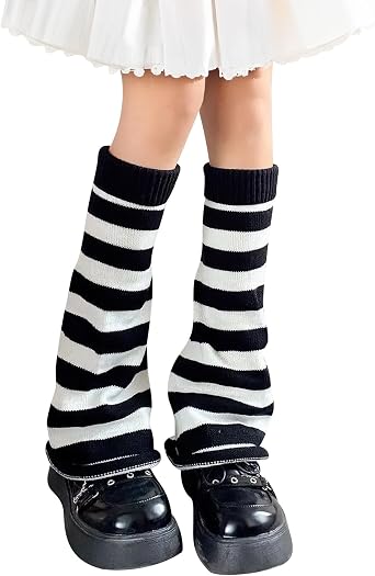 Y2K Leg Warmers for Women, Gothic Two Side Wear Knitted Leg Warmers Socks, Punk Girls Japanese Kawaii Streetwear Leg Cover