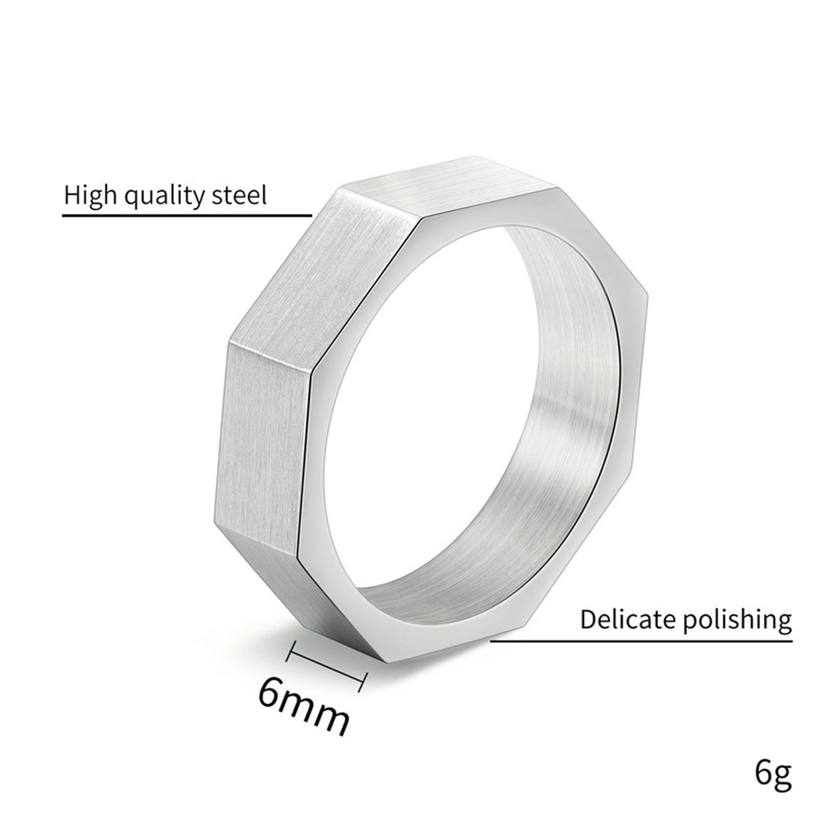 WBDWWTD Achteckiger Ring aus gebürstetem Titanstahl für Männer, urbaner minimalistischer Schmuck, graviertes geometrisches Band, Geschenk für Männer