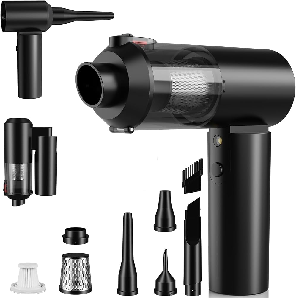 NUNET Car Vacuum Cordless 15000PA 4-in-1 Foldable Handheld Duster | 78000RPM brushless motor, rechargeable battery, air blower & inflator pump for pet hair, seats, auto detail, home cleaning