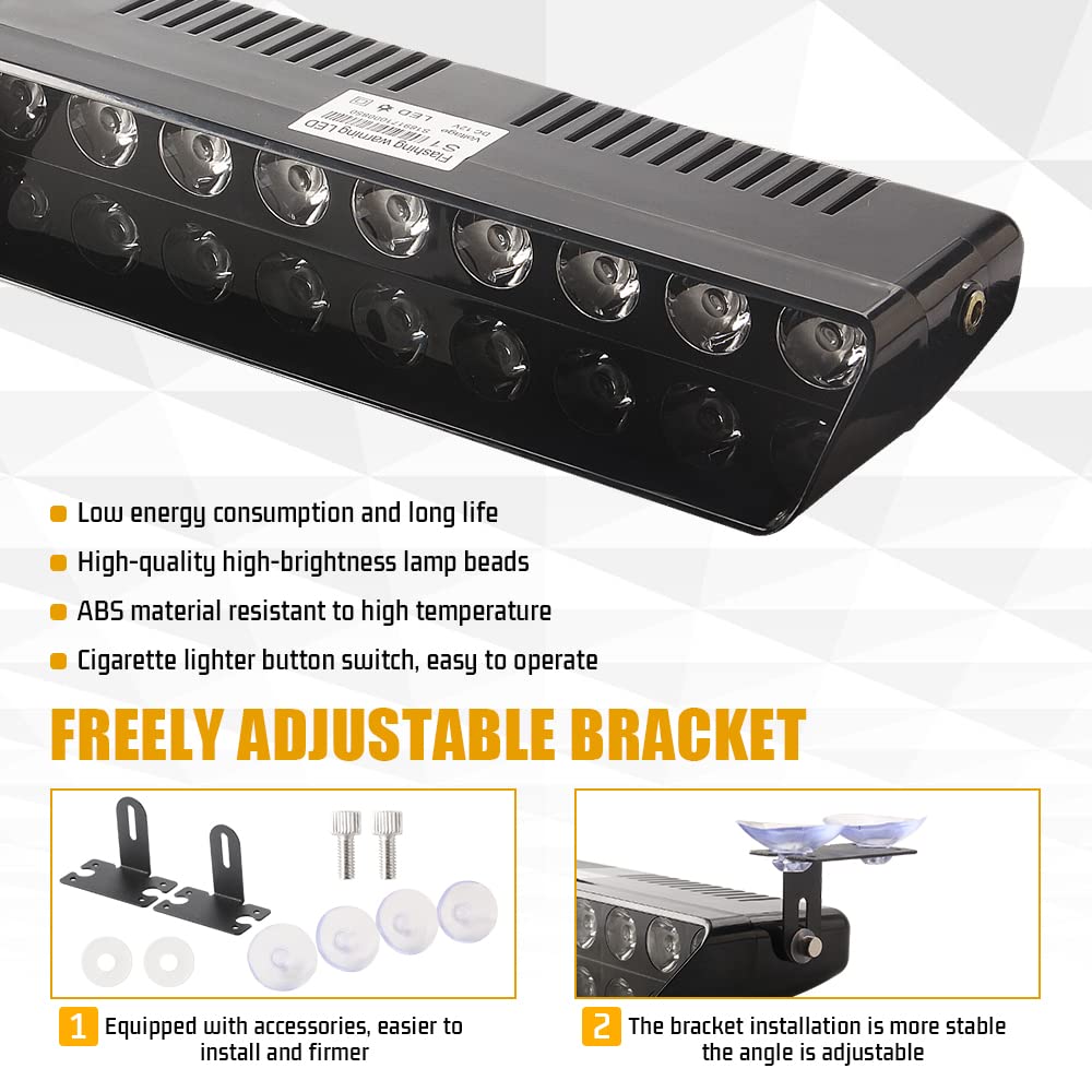 Barre lumineuse d'avertissement à LED, perles lumineuses super lumineuses 12 V 9 W avec ventouse Flash d'avertissement d'urgence pour les pare-brise intérieurs avant et arrière (rouge/blanc/bleu)