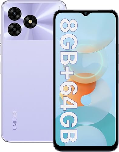 UMIDIGI Teléfono celular desbloqueado, G5A MTK Helio A22 4+4 GB +64 GB Android 13 Smartphone desbloqueado con pantalla completa de 6.52 pulgadas,