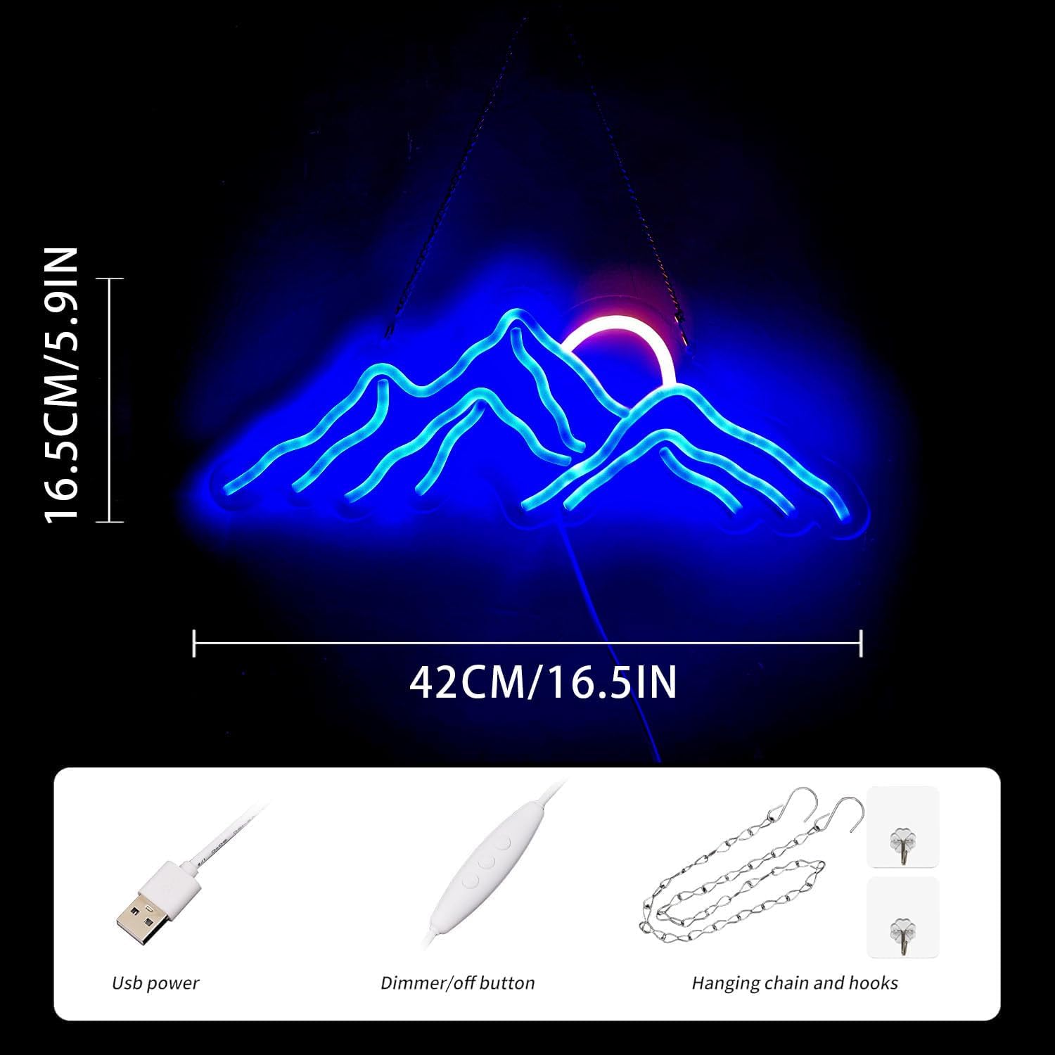 LED Decorative Lights USB Mountains Sunrise Sunset Led Neon Signs Home Decoration Wall Art Holiday Gift Brightness Adjustable 16.5''x11.8''