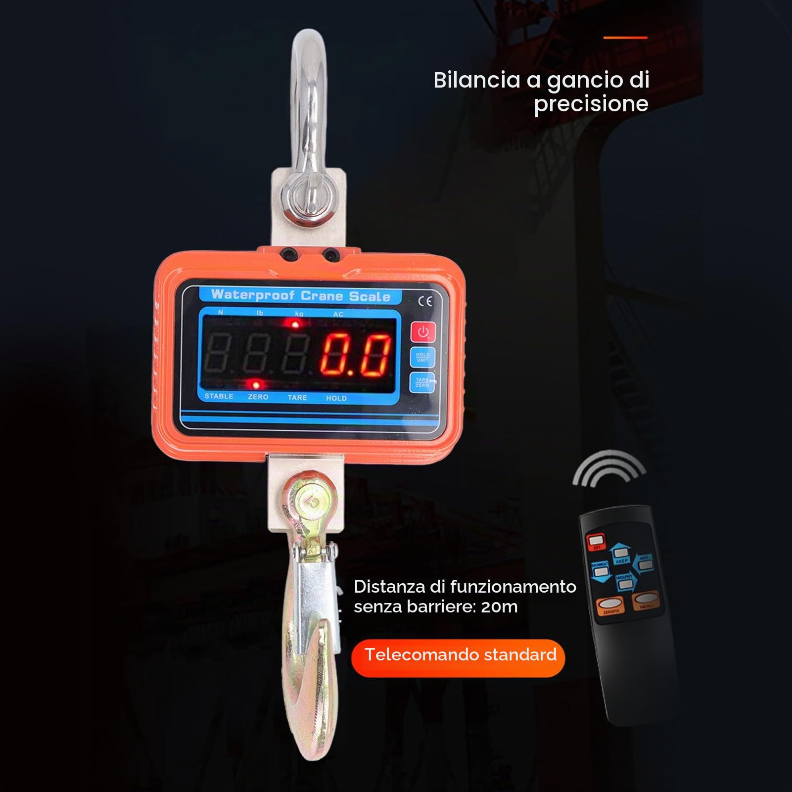 Bilancia Digitale per Gru con Display LED, Bilancia Sospesa Industriale Ad Alta Precisione da 3000 Kg 6600 LB con Carico Forte e Telecomando Wireless (Spina europea)