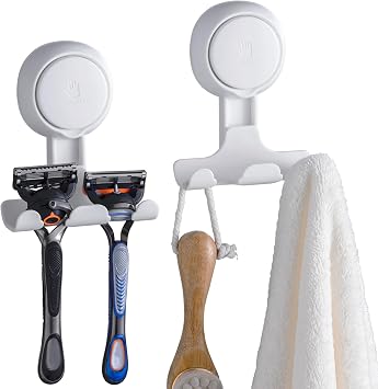 TAILI Razor Holder for Shower with Suction Cup, Removable, 2 Pack, White