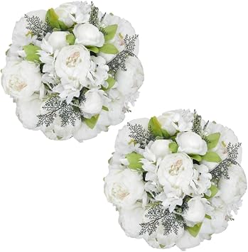 2 Packs Artificial Peony Flowers Silk Peonies Fake Flower White