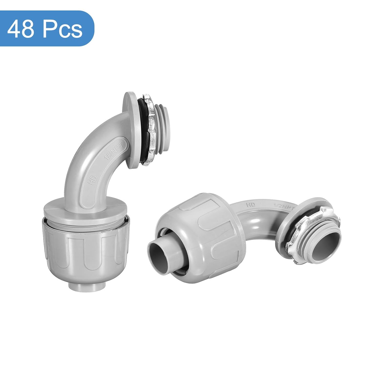 MECCANIXITY 48pcs Conduit Connectors, 1/2" Liquid Tight Connector PVC Electrical Conduit Fittings Flexible 90 Degree for Tube