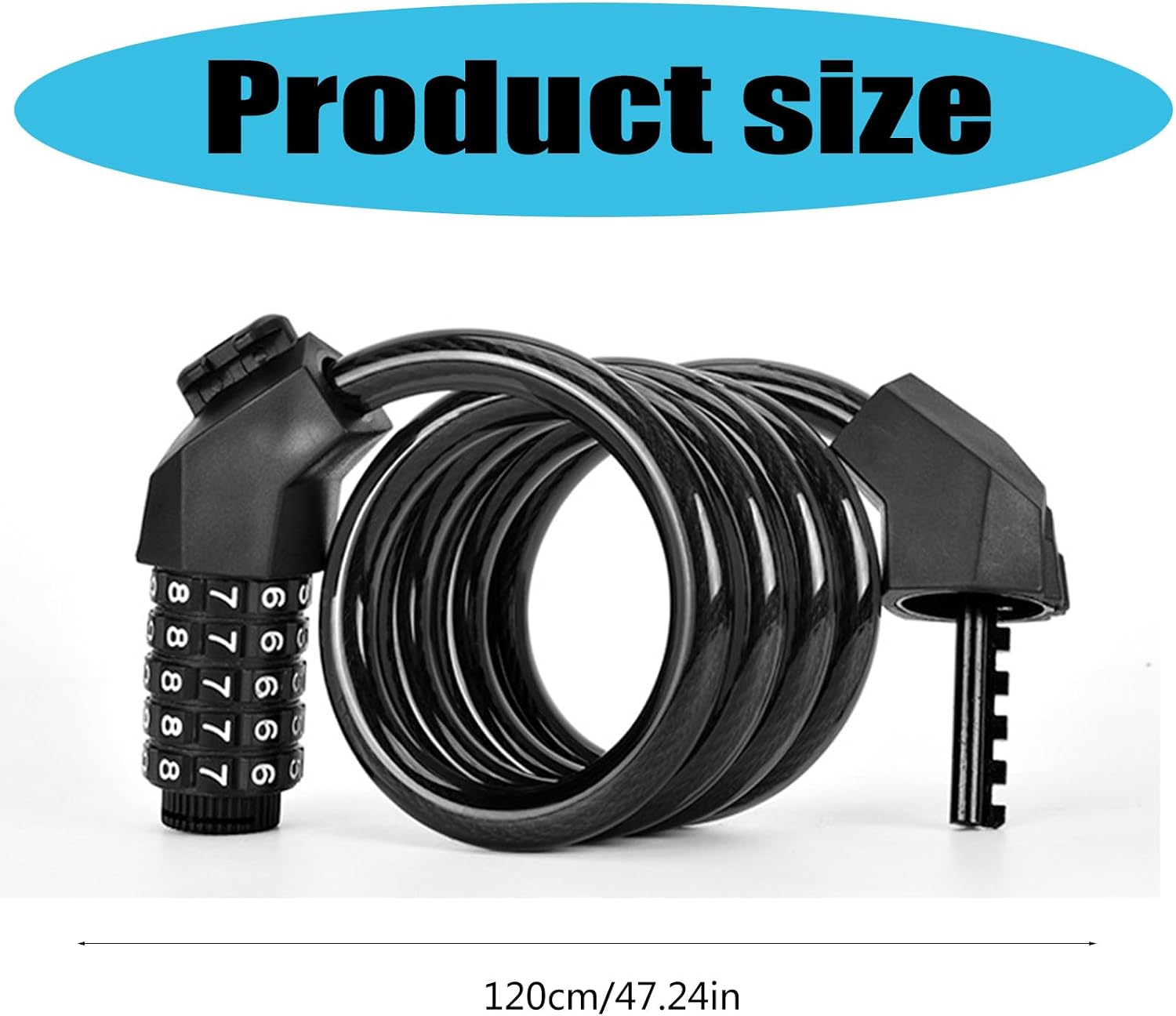Cycling Coiled Chain Safe Bicycles Code with 5 Digits Resettable, Folding Bikes Steel Cable Bicycles Cable