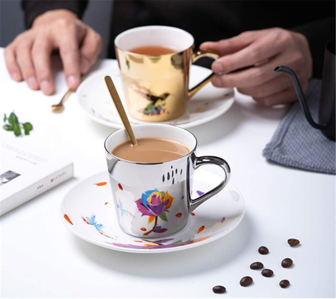 Mirror Cup and Saucer Creative Luxury Art Mirage Inverted Image Cup Golden Inlay Porcelain Teacup Saucer for Cappuccino,milks,espresso,tea,coffee|Cute Pretty Gifts