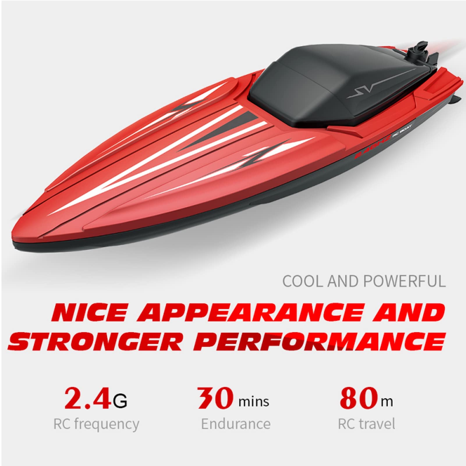 BuyWeek Bateau Télécommandé, 2,4 GHz 4 Canaux Double Moteur Bateau RC 30 Km/H Haute Vitesse Étanche pour Enfants de Plus 14 Ans et Adultes (Rouge)