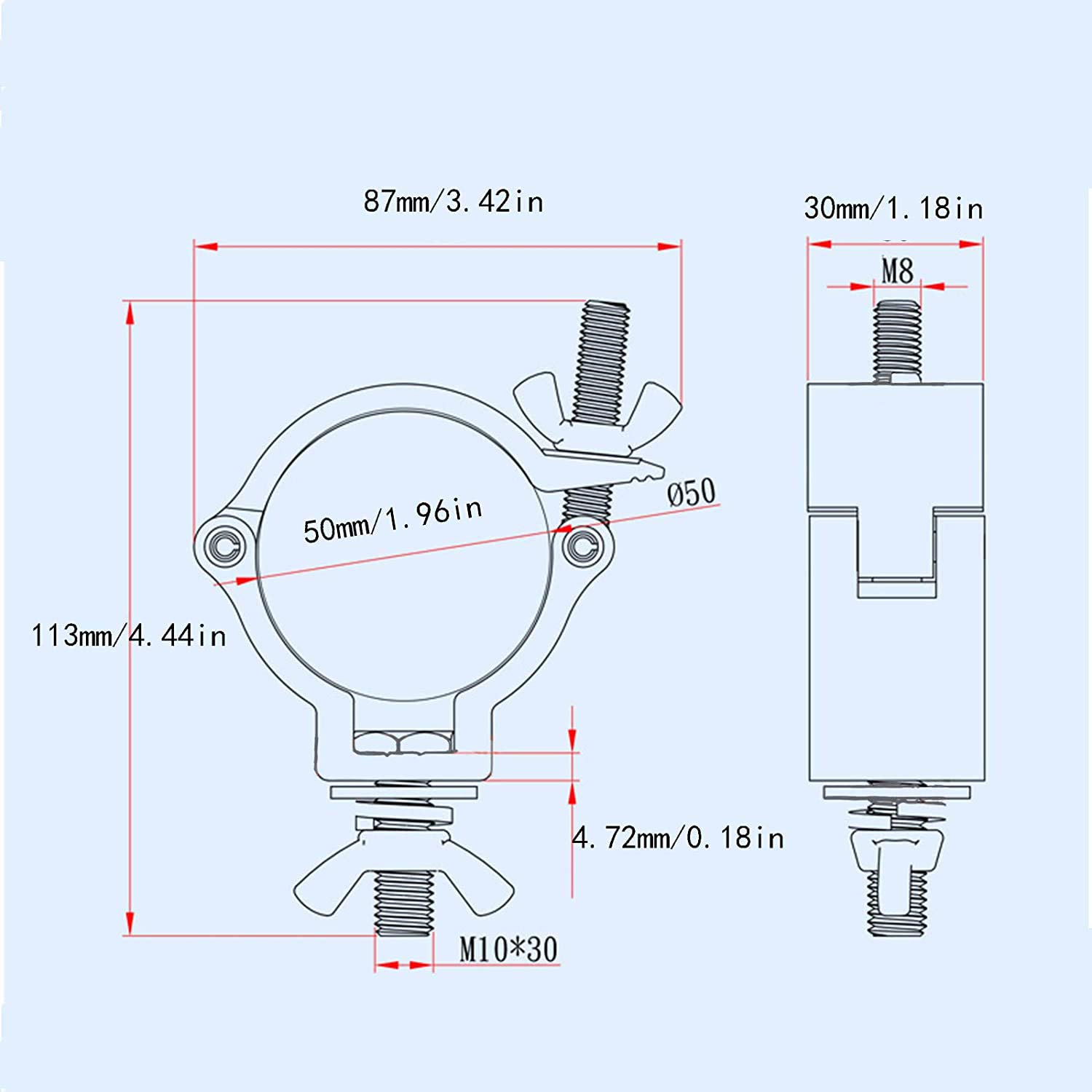 2 Pezzi Truss Clamp(48-51mm), Morsetto da palcoscenico in finitura di lega di alluminio, Montare Morsetti Luce della fase Lega di alluminio Hook Heavy Duty 100KG per Agganciare Teste Mobili LED